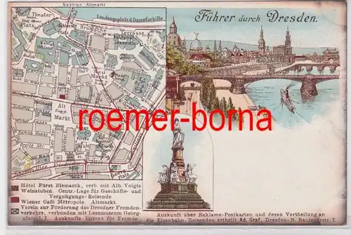 81648 Ak Führer durch Dresden mit Stadtplanausschnitt und Stadtansicht um 1900