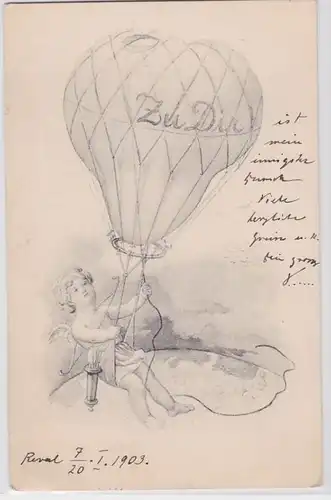 81716 Ak Angel avec flèche et arc vole avec ballon de corde 1903