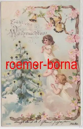 81736 Weihnachts Ak 3 Engel vor Weihnachtsbaum 1900