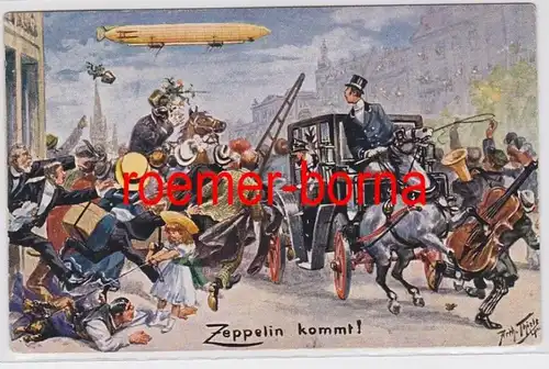 81739 Arthur Thiele Künstler Ak 'Zeppelin kommt!' 1910