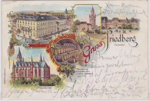 81808 Ak Lithographie Gruß aus Friedberg Hessen Hotel Trapp 1898