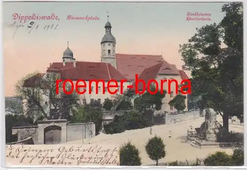 81888 Ak Dippoldiswalde Bismarckplatz (Handkolorirte Künstlerkarte) 1901