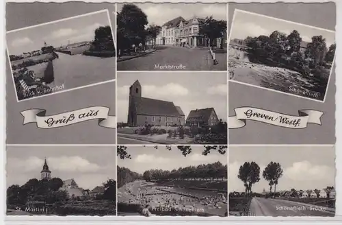 81982 Mehrbild Ak Gruß aus Greven Westfalen Freibad usw. 1958