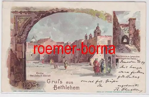 82003 Ak Lithographie Gruss de Bethléem Eglise, Château Antonia 1899