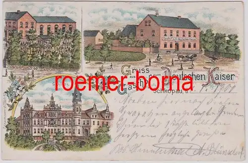 82087 Ak Lithographie Gruß aus dem Gasthof zum Deutschen Kaiser Schkopau 1900