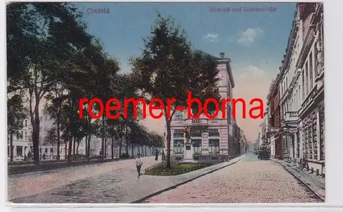 82112 Ak Crefeld Sudwall et Lindenstraße avec le mémorial Weber vers 1900