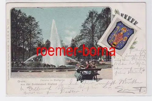 82113 Ak Gruss de la ville de soie de Krefeld Fontaine dans le jardin de ville 1901