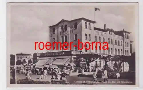 82165 Ak Ostseebad Warnemünde Hotel Pavillon mit Stranddiele 1931