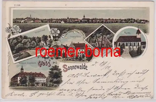 82190 Ak Lithographie Gruß aus Sonnewalde Hohebrücke, Kirche usw. 1900