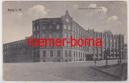 82200 Ak Burg bei Magdeburg Tack'sche Schuhfabrik um 1920