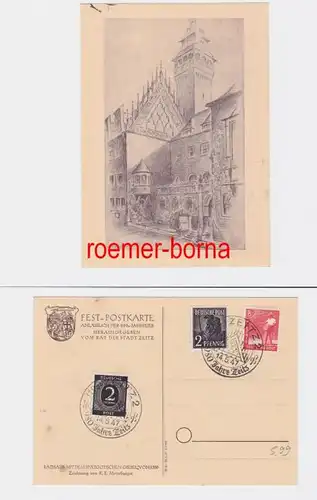 82217 Künstler-Ak Zeitz 980-Jahrfeier Rathausgiebel mit Sonderstempel 1947