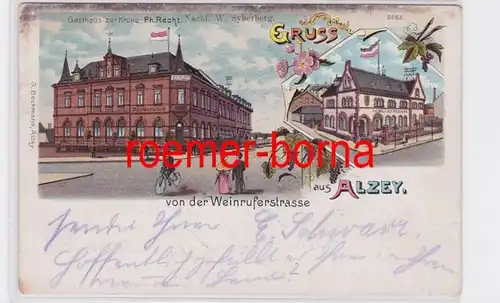 82251 Ak Lithographie Gruss de Alzey Hostel zur Krone c. d. Weinschurerstr. 1900