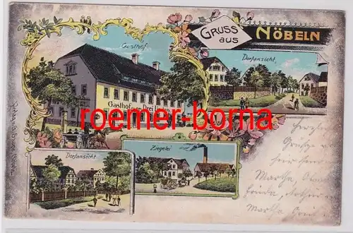 82253 Ak Lithografie Gruss aus Nöbeln Gasthof, Ziegelei, Dorfansicht 1910