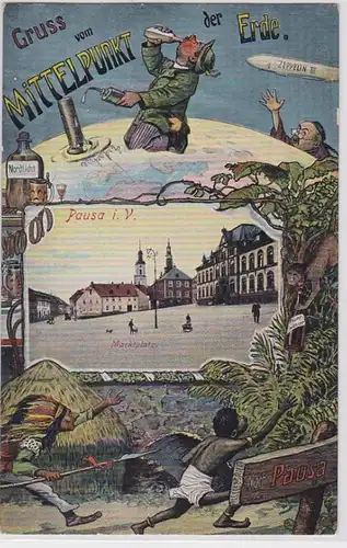 82309 AK Gruss vom Mittelpunkt der Erde - Pausa im Vogtland Marktplatz um 1910