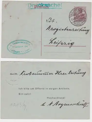 82587 Ganzsachen Postkarte P109 Zudruck Offerte J.Bogenschütz Tailfingen 1919