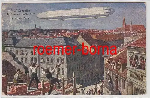 82883 Künstler Ak Graf Zeppelins lenkbares Luftschiff in voller Fahrt 1908