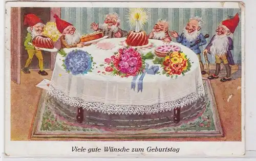 83054 Geburtstags Ak Zwerge versammelt um Geburtstagsfesttafel 1927