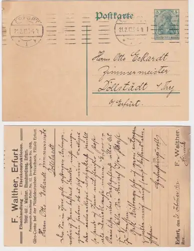 83316 DR Ganzsachen Postkarte P90 Zudruck F.Walther Eisenhandlung Erfurt 1912
