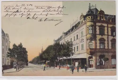 8351 Ak Cottbus Bahnhofstrasse avec magasins 1904
