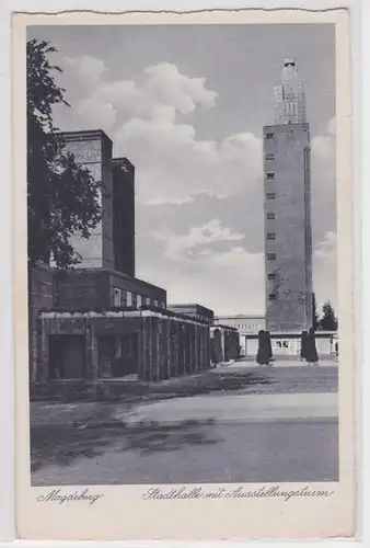 83662 AK Magdeburg - Stadthalle mit Ausstellungsturm 1938