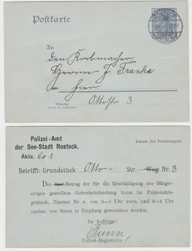 83924 DR Ganzsachen Postkarte P63 Zudruck Polizei-Amt der See-Stadt Rostock 1903