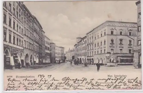 84242 AK Rosenheim - Max Josefsplatz avec la fontaine de Nepomuk 1909