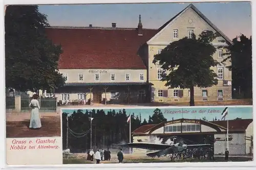 84288 Mehrbild Ak Gruß vom Gasthof Nobitz bei Altenburg, Fliegerhalle a.d.Leina
