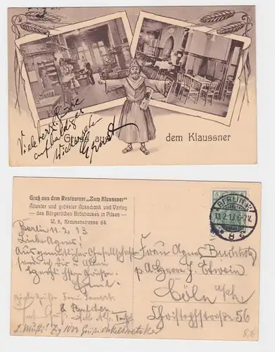 84711 Ak Berlin Krausensstr. 64 Gruß aus dem Restaurant 'Zum Klaussner' 1913