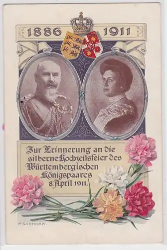 84887 Ak souvenir du mariage d'argent de Württ. Couple royal 1911