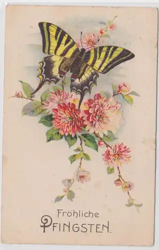 84989 Joyeux Pentecôte Ak papillon avec des fleurs 1931