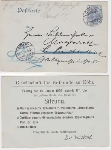 85072 DR Plein de choses Carte postale P63X Imprimer Société pour la géographie Cologne 1905