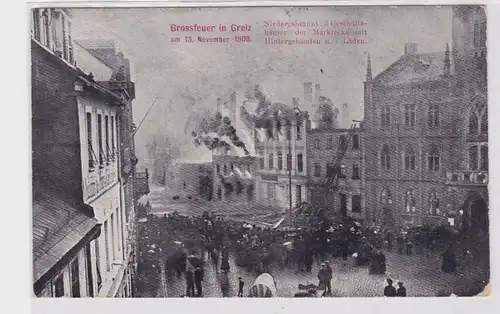 85336 AK Grossfeuer in Greiz am 13.11.1908, mehrere niedergebrannte Häuser