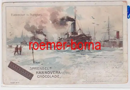 85403 Reklame Ak Sprengel's Hannovera-Chocolade Serie 1 Nr. 4 Eisbrecher 1900