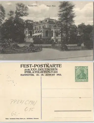 85423 DR Ganzsachen Postkarte PP27/C198/15 Philatelistentag Hannover 1913