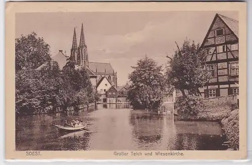 85619 Feldpost AK Soest - Großer Teich und Wiesenkirche, davor Ruderboot 1917