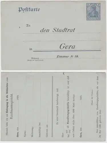 85854 Carton postal P63X Inscription sur la liste électorale Conseil municipal Gera 1905