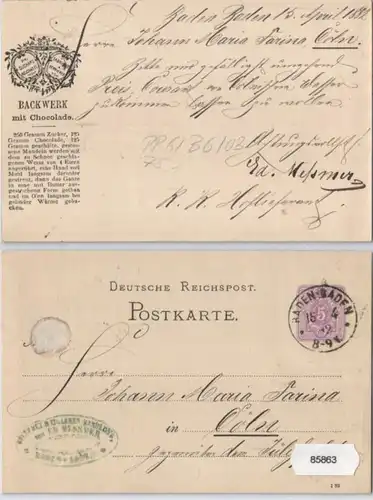 85863 DR Ganzsachen Postkarte PP6/B6/03 Firma Suchard Neuchatel Backwerk 1882