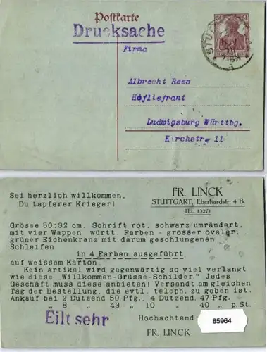 85964 DR Plein de choses Carte postale P109 Impression Fr. Linck Schilder Stuttgart 1918