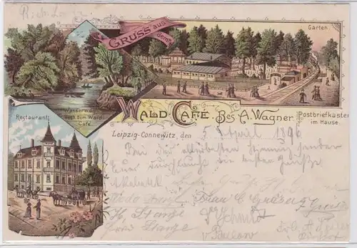 86429 AK Gruss aus dem Wald-Café Leipzig-Connewitz - Restaurant, Garten 1896