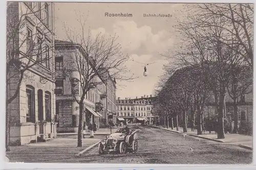 86660 Ak Rosenheim Bahnhofstrasse avec automobile 1914