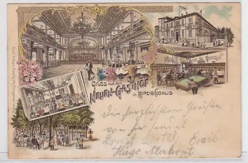 86769 Lithografie AK Gruss aus dem Neuen Gasthof in Leipzig-Gohlis 1900