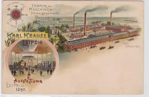 86926 Lithografie AK Fabrik von Maschinen Karl Krause Leipzig Ausstellung 1897