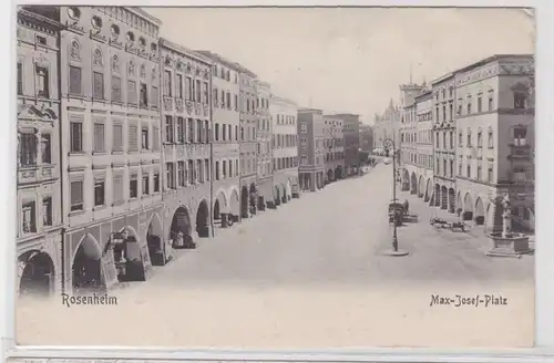 86983 AK Rosenheim - Max-Josef-Platz mit Nepomukbrunnen & Geschäften 1907