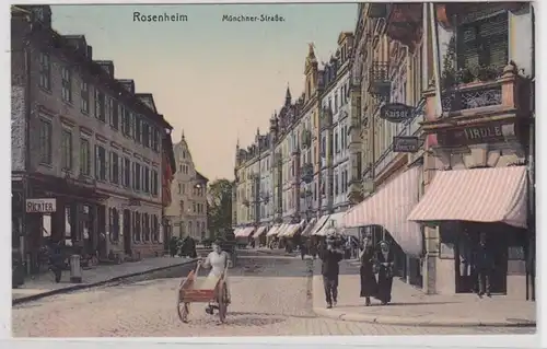 87012 AK Rosenheim - Münchnerstraße, Straßenansicht mit Geschäft G. Richter 1915