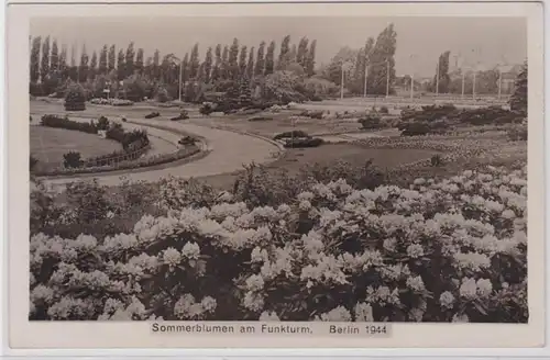 87329 Foto Karte Berlin Sommerblumen am Funkturm 1944