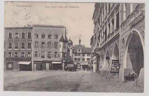 87475 AK Rosenheim - Max Josef-Platz mit Mittertor 1911