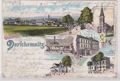 87586 Lithographie AK Gruss de Villagechemnitz, église, salle, école & Gasthof 1902