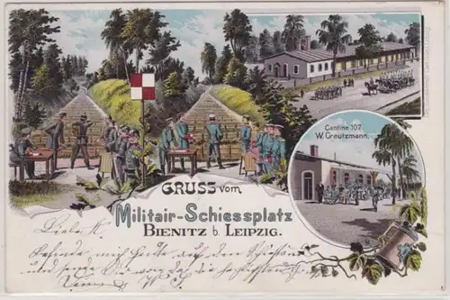 87718 Ak Lithographie Salutation du militaire-Schiesplatz Bienitz près de Leipzig 1901