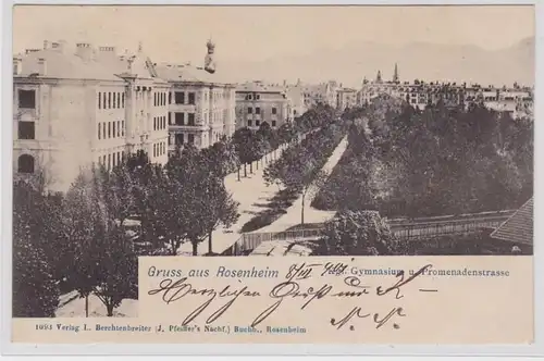 87931 AK Gruss de Rosenheim - Lycée royal & Promenadestrasse vers 1900