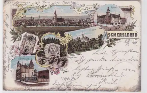 87935 Lithografie AK Gruss aus Aschersleben - Rathaus, Postamt & Einethal 1900